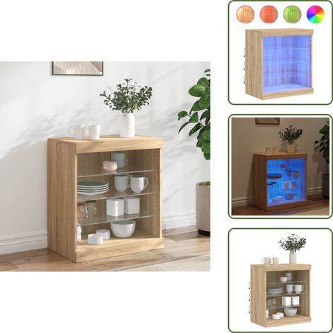 Sideboard mit LED-Leuchten Sonoma-Eiche 60,5x37x67 cm - Schreibtisch - Wohnzimmermöbel - Sideboard - Regal - Eiche Furniture