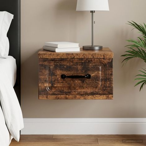 Table de chevet murale avec tiroir et éclairage LED en bois ancien 34,5 x 33 x 20 cm - PANGIVO (1/5)