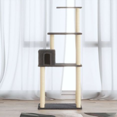 Arbre à chat avec griffes en sisal, gris foncé, 147 cm