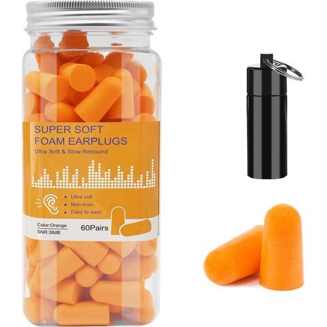Bouchons D'Oreille, Boule Quies En Mousse Souple Avec éTui De Transport En Aluminium, 60 Paires SNR 38 db Ear Plugs, Protection Auditive Pour Sommei, RéDuction Du Bruit, Voyage, éTudes (1/5)