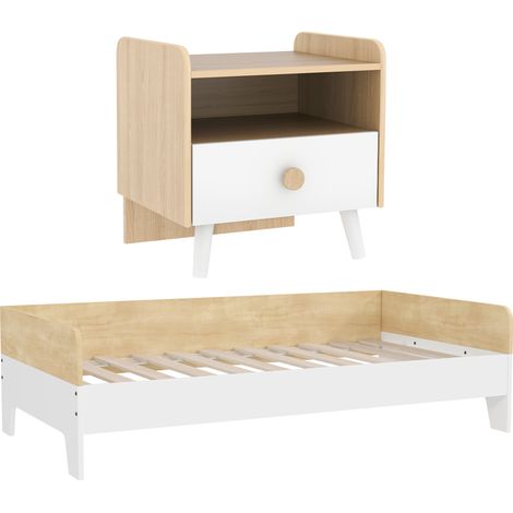 AIYAPLAY conjunto para niños incluye 1 cama para niños de +3 años de madera 140x70 cm carga 80 kg y 1 mesita de noche infantil para dormitorio blanco