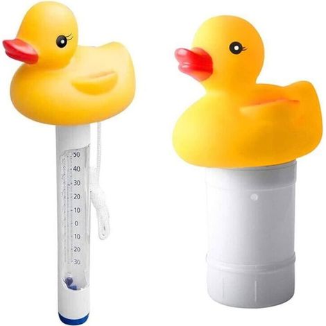 Distributeur flottant pour piscine gonflable – Canard ludique avec thermomètre intégré, kit de nettoyage pratique pour petits bassins (1/4)