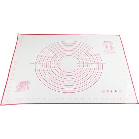 Tapis de pétrissage en silicone anti-dérapant, plan de travail non collant avec échelles, accessoire de pâtisserie (60x80x0,4 cm rouge) (1/5)