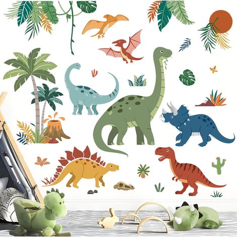 Stickers Muraux Dinosaure Autocollant Mural Dino Feuilles Boho (1/5)