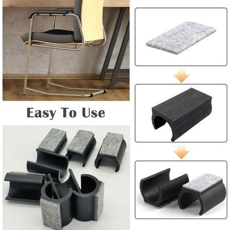 Patins Chaise Cantilever - Feutre Et Plastique - Pour Sols Bois Carrelage Parquet - Ø24 À 25 mm - Noir - 8 Pièces (1/5)
