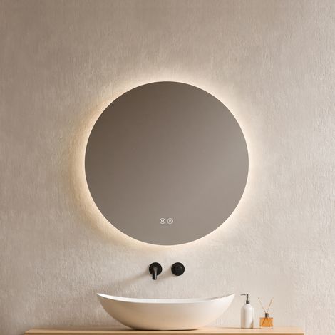 EMKE LED Badezimmerspiegel 60cm Rund Badspiegel Dimmbar 3 Lichtfarben Touch Schalter Rahmenlos Auto off