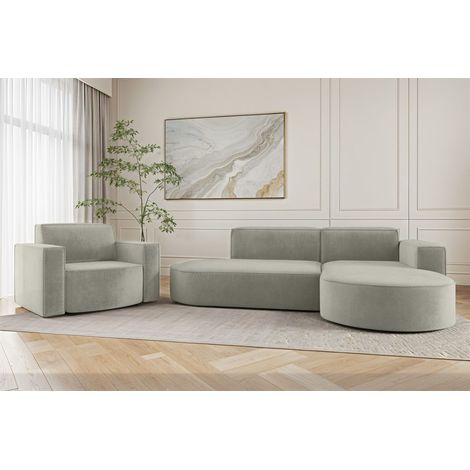 Sofa Set 2-teilig Sessel und Ecksofa PALMA XS Stoff Noel Hellgrau Ottomane Rechts (1/3)