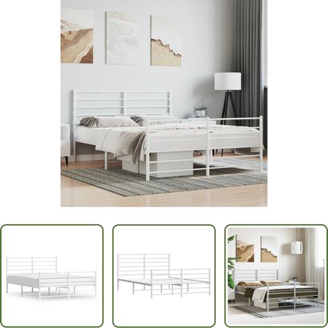 vidaXL Lit avec tête et pied - Cadre de lit métal sans matelas et pied de lit blanc 140x190 cm (1/5)