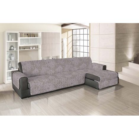 Copridivano Universale Con Penisola Trapuntato Made in Italy Antiscivolo Copri Seduta Protegge da Cani e Gatti Salva Divano Idrorepellente Diagonale tortora - 240 cm (1/3)