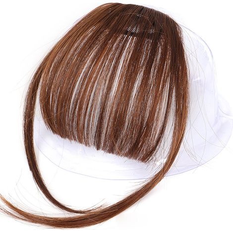 Frange pour femme avec pince à cheveux, extensions de cheveux en fibre haute température, frange avec tempes, châtain clair (1/5)