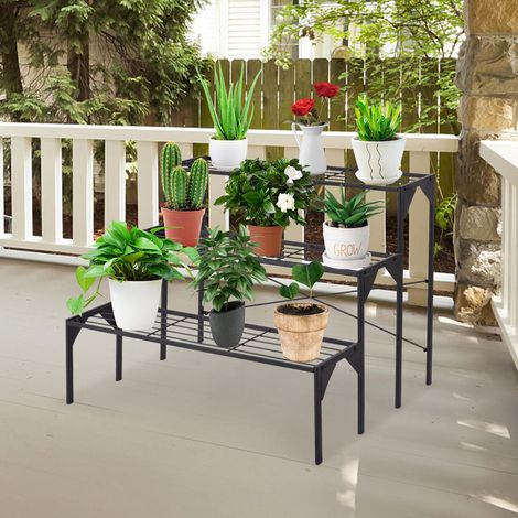 Rangement élégant pour plantes et déco, porte-pots en métal 3 niveaux pour balcon, patio ou salon (1/5)