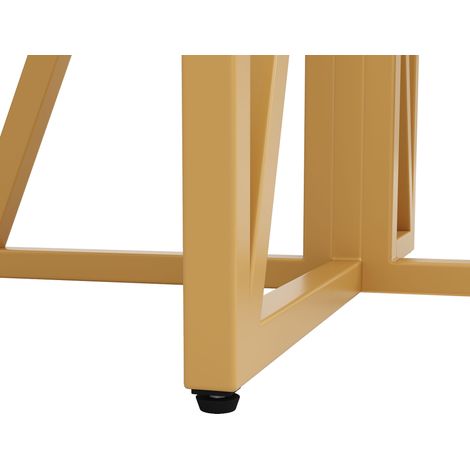 Table ronde 80x80x76cm, plateau MDF effet marbre, piètement doré, pour 4 à 6 personnes, plateau brillant résistant et design luxueux (1/5)