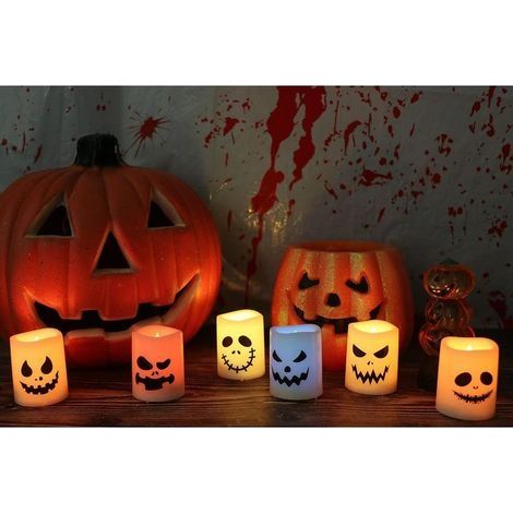 Bougies votives LED Halloween Changement de couleur, bougies chauffe-plat sans flamme à piles pour Halloween, décoration de la maison, cadeaux (1/3)