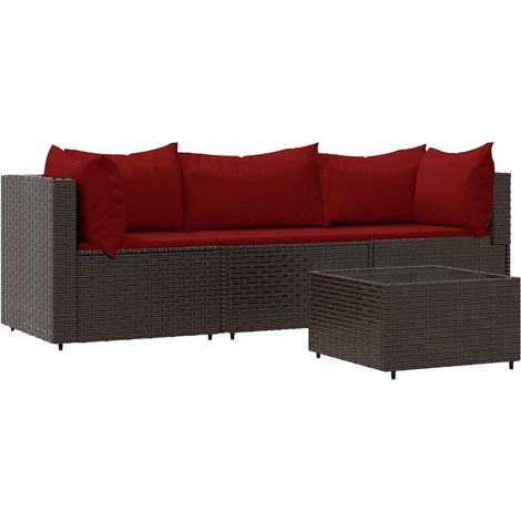 Set Mobili da Giardino 4 pz con Cuscini in Polyrattan Marrone vidaXL (1/5)