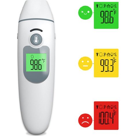 Thermometre Frontal Adulte, Thermometre sans Contact, Thermomètre Médical Frontal et Auriculaire pour Bébés, Enfants, Adultes et Objects, Alarme de Fièvre, Écran LCD et Fonction de Mémorisation