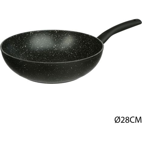 Wok antiadhésif effet pierre aluminium tous feux induction CARACTERE