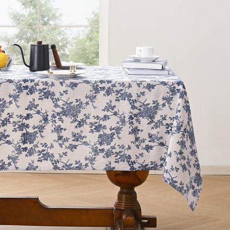 Abwaschbare Tischdecke 220x140 cm, rechteckig, mit blauem Blumenmuster