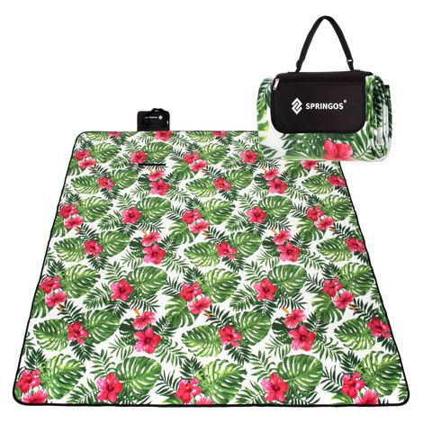 SPRINGOS Manta de picnic 200 x 200 cm Flores de hibisco, Manta de exterior Funda de coche Toalla de playa Alfombra de asiento.