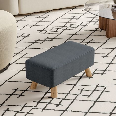 57CM Square Linen Ottoman Footstool Wooden Legs, Dark Grey (1/5)