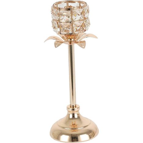 Bougeoir en cristal doré pour bougie pilier de table, idéal pour célébrer un anniversaire de mariage.-11x30cm (1/5)