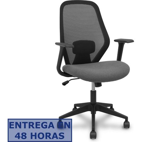 FORÖL. Modelo Ergo529 Negra - Silla de Oficina ergonómica con Mecanismo basculante, Brazos fijos. Respaldo de Malla Transpirable y Asiento tapizado en Tela Color Gris.
