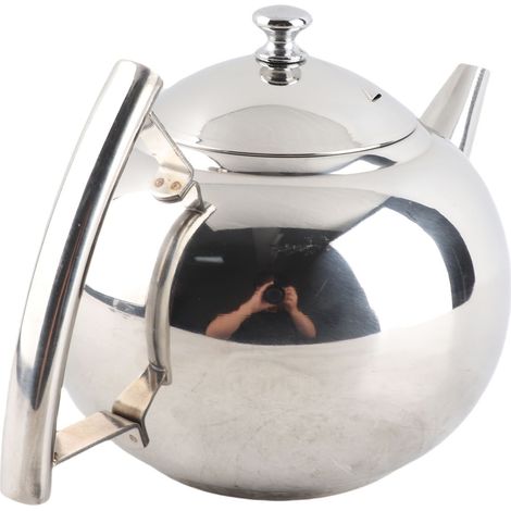 Théière bouilloire acier inox argenté 1.5L non toxique avec couvercle et filtre pour infuser thé en vrac et sachets (1 théière 1 couvercle 1 filtre) (1/5)