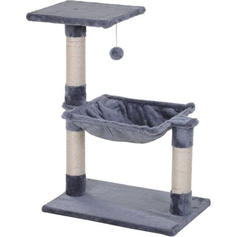 Tiragraffi per gatti, con palo in sisal, amaca imbottita, materiale in truciolato, colore grigio, dimensioni: 50 x 36 x 70 cm, spedizione in loco. (1/5)