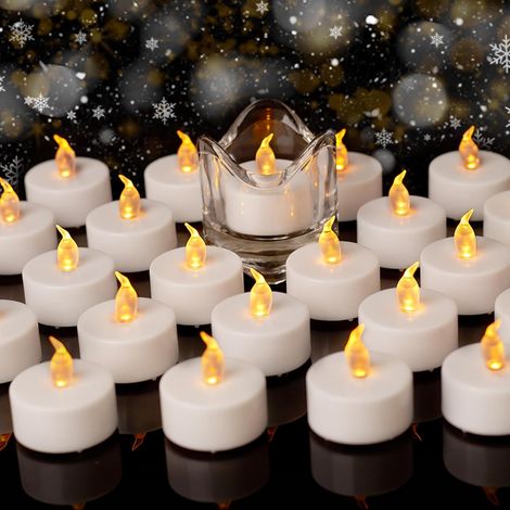 50 LED-Teelichter – 50er-Pack – Weißer Kunststoff – Realistisch flackernde Flamme – Für Hochzeiten, Weihnachten und Partys – Durchmesser 3,5 cm (1/5)