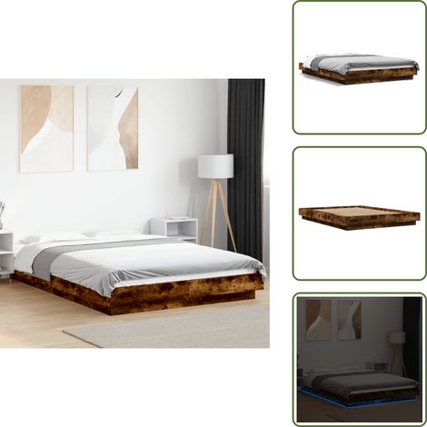 Bettgestell mit LED Räuchereiche 120x190 cm Holzwerkstoff - Holzbettfassungen - Bettrahmen - Lattenrost - Schlafzimmermöbel - LED Beleuchtung (1/5)
