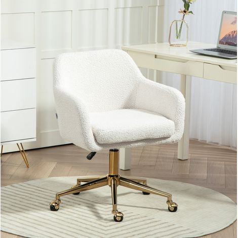 Silla de oficina de poliéster blanco crema 60x61x79-88 cm, giratoria 360°, pistón de gas, reposabrazos acolchados (1/5)
