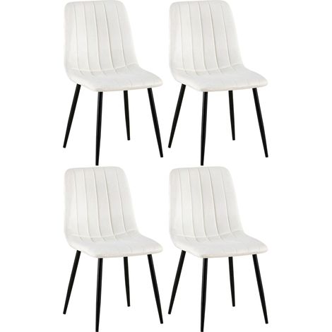 Lot de 4 chaises de salle à manger coutures décoratives verticales en tissu velours blanc crème et pieds métal noir 100001869 (1/5)