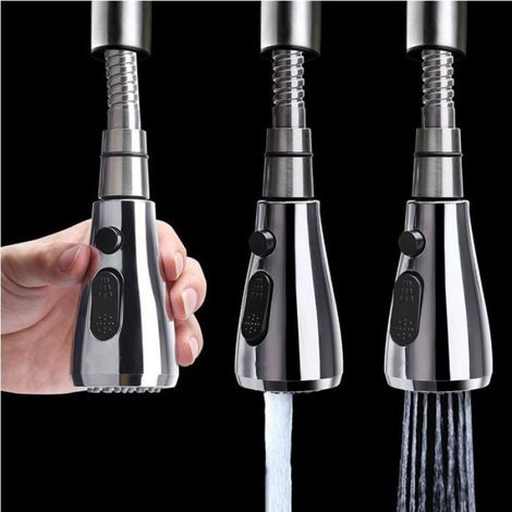Douchette De Robinet - Mitigeur Cuisine Rétractable Avec Bouton Eco-Stop - 3 Modes Jet Flux Pulvérisation Pause - Raccord Universel 1/2 Pouces - ABS Chrome - 1 Pièce (1/5)