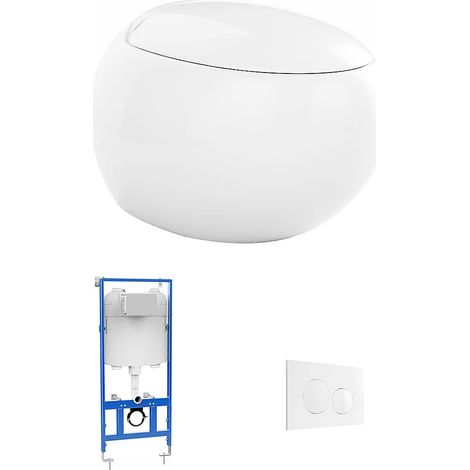 Set WC sospeso con telaio e piastra di attivazione in Ceramica Bianco - HURO II (1/5)