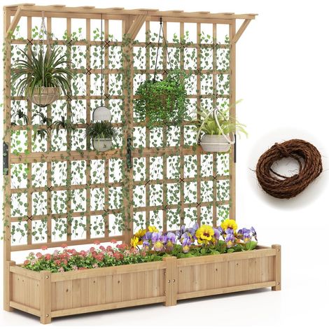 Costway – Jardinière surélevée en bois de sapin avec treillis et toit suspendu – 2 bacs avec 4 trous de drainage – Dimensions 180 x 48 x 183 cm – Couleur orange (1/4)