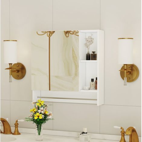 Mueble de baño blanco de MDF con espejo y estantes abiertos de pared (1/5)