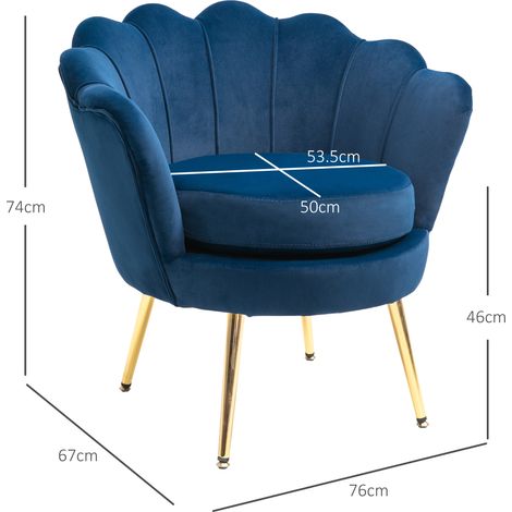 Fauteuil coquillage, fauteuil vintage, fauteuil pour chambre ou salon, design élégant, dossier haut, 76 x 67 x 74 cm, bleu (1/5)