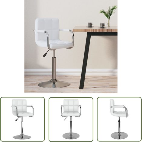 The Living Store Tabouret de bar Blanc Similicuir - Tabouret De Bar - Tabouret De Comptoir - Chaise De Bar - Chaise De Comptoir - Simuli Cuir (1/5)