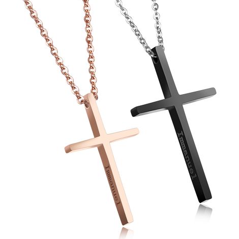 Collier croix en acier titane,Pendentif Collier en Forever Love Argent Anneau pour Couple Anniversaire (1/4)