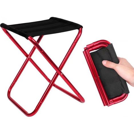De Camping Pliant Tabourets, Portable Tabourets Fold Up D'ExtéRieur for De PêChe, Hiking, BBQ, en Nylon Solide D'Aluminium PliéE (28 x 25 x 21.5 cm)Rouge (1/5)