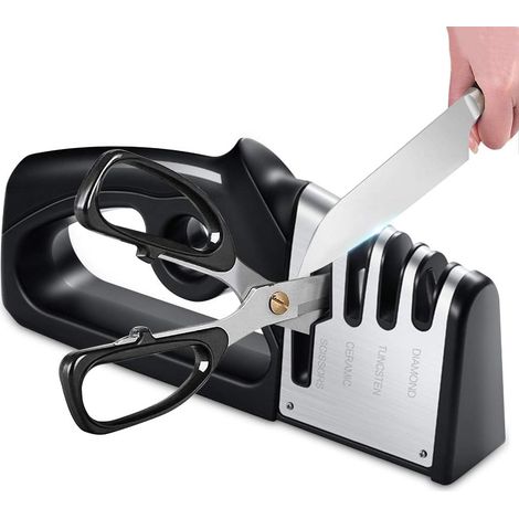 Aiguisoir Cuisine 4-en-1 - Aiguisoir Couteaux et Ciseaux - Diamant Tungstène Céramique - Pour Couteaux Acier Inoxydable et Céramique - 1 Pièce