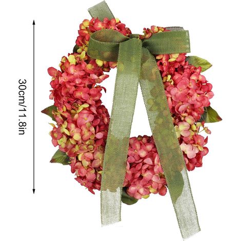 Couronne de Thanksgiving, décoration automnale d'hortensias et de nœuds papillon, guirlande de fleurs, couronne pour la porte d'entrée et la maison (1/5)