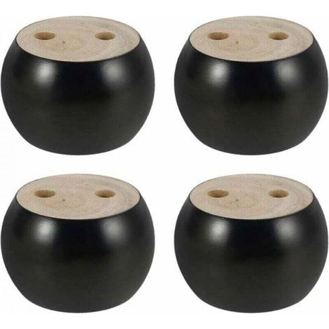 Lot de 4 pieds de meuble ronds en bois de 5 cm de hauteur pour canapé, lit, fauteuil, armoire, avec vis et rubans (noir) (1/4)