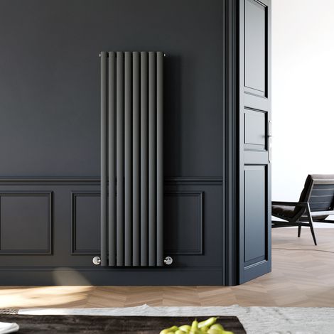 ELEGANT Designer Radiator Vertical Column Oval Panel Radiator 1600 x 472 mm Anthracite Single Heater