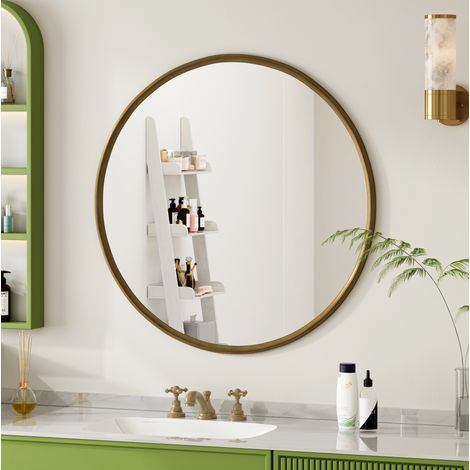 Specchio da bagno 80 cm, rotondo, telaio in metallo, per soggiorno, camera da letto, bagno, rame (1/5)