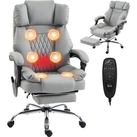 Fauteuil de bureau - HOMCOM - massant vibrant et chauffant, hauteur réglable, dossier inclinable - PU - 70 x 80 x 118 cm - gris (1/5)