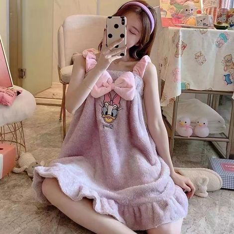 Peignoir de bain violet pour femme, robe enveloppante portable, absorption forte, doux, avec liens, usage domestique (1/5)