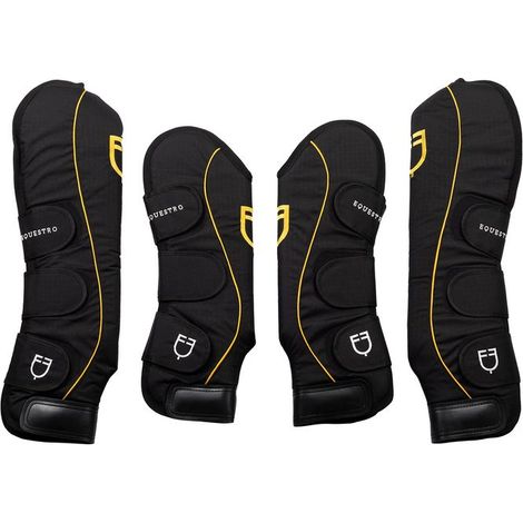 PONY, Nero: Set 4 paracolpi anti-strappo imbottiti con chiusura a strappo e inserti in pelle