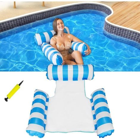 3-in-1 aufblasbare Poolmatratze – Extra große Hängematte, faltbarer und tragbarer Liegestuhl für Erwachsene, Maße 90 x 96 cm, ideal für Strand- und Poolurlaub, kostenlose Pumpe (ca. 2,5 l).