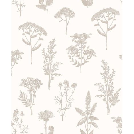 Papier peint herbier fleurs lin naturel