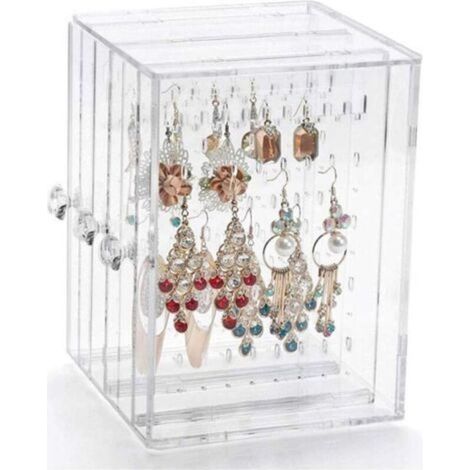 Support de Boucle d'oreille Acrylique Boucle d'oreille en Présentoir Rangement Boucles Doreilles Porte Boucles d'oreilles Boîte de Rangement avec 3 Tiroir Vertical pour Femmes (1/5)
